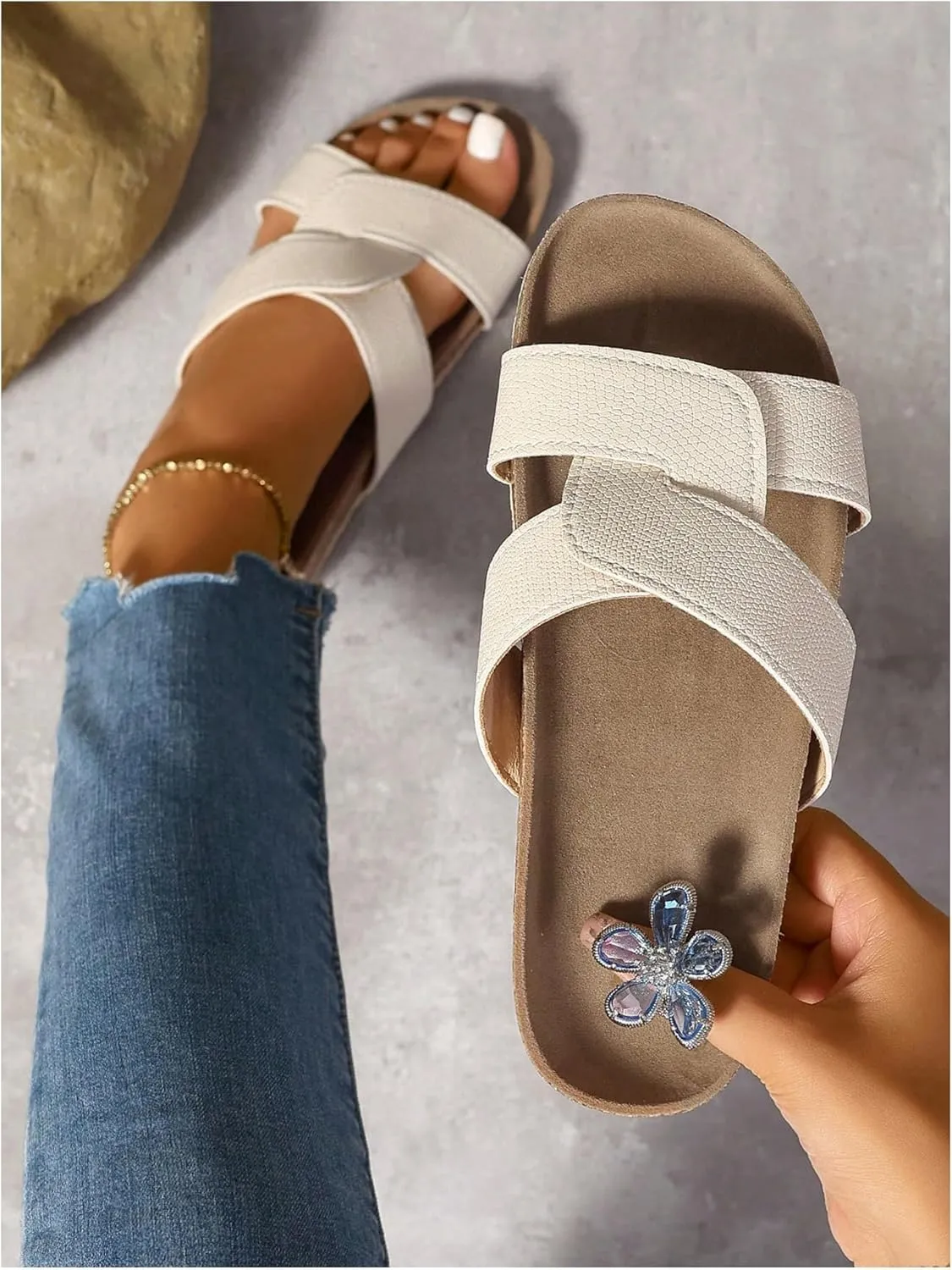 GORGLITTER Women's Twist Cross Band Slide Shoes Open Toe Casual Shoes Dressy Flat Sandals