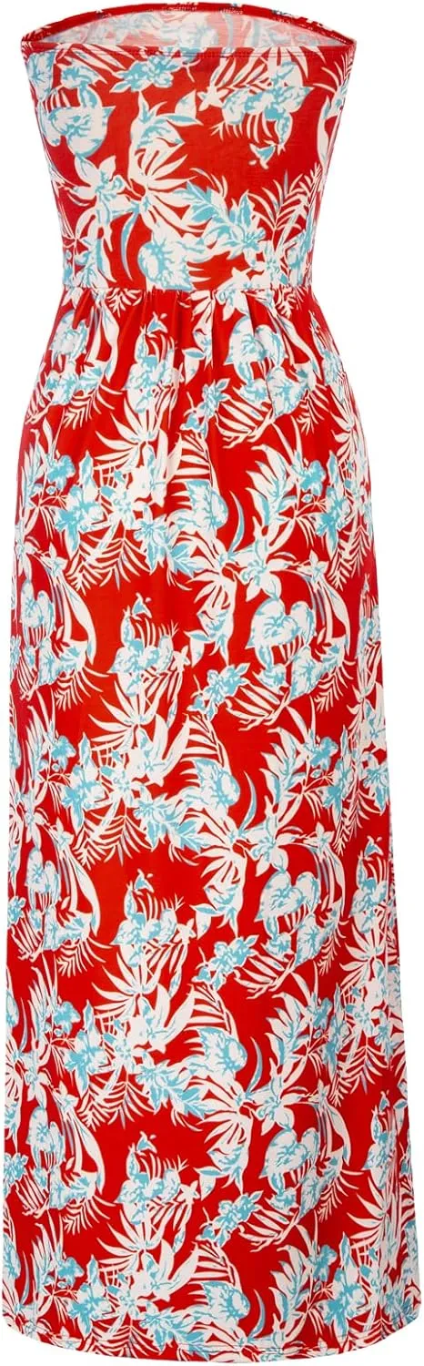 GRACE KARIN Women Strapless Casual Loose Ruched Long Maxi Dress with Pockets