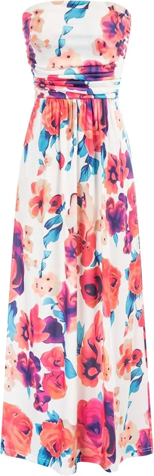 GRACE KARIN Women Strapless Casual Loose Ruched Long Maxi Dress with Pockets