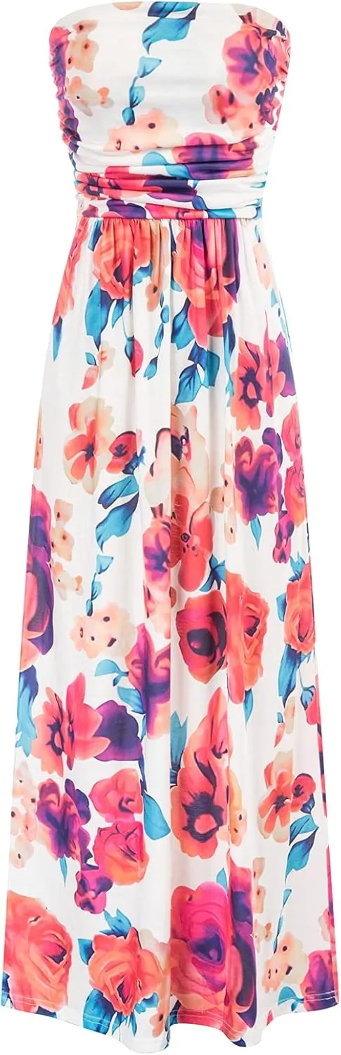 GRACE KARIN Women Strapless Casual Loose Ruched Long Maxi Dress with Pockets