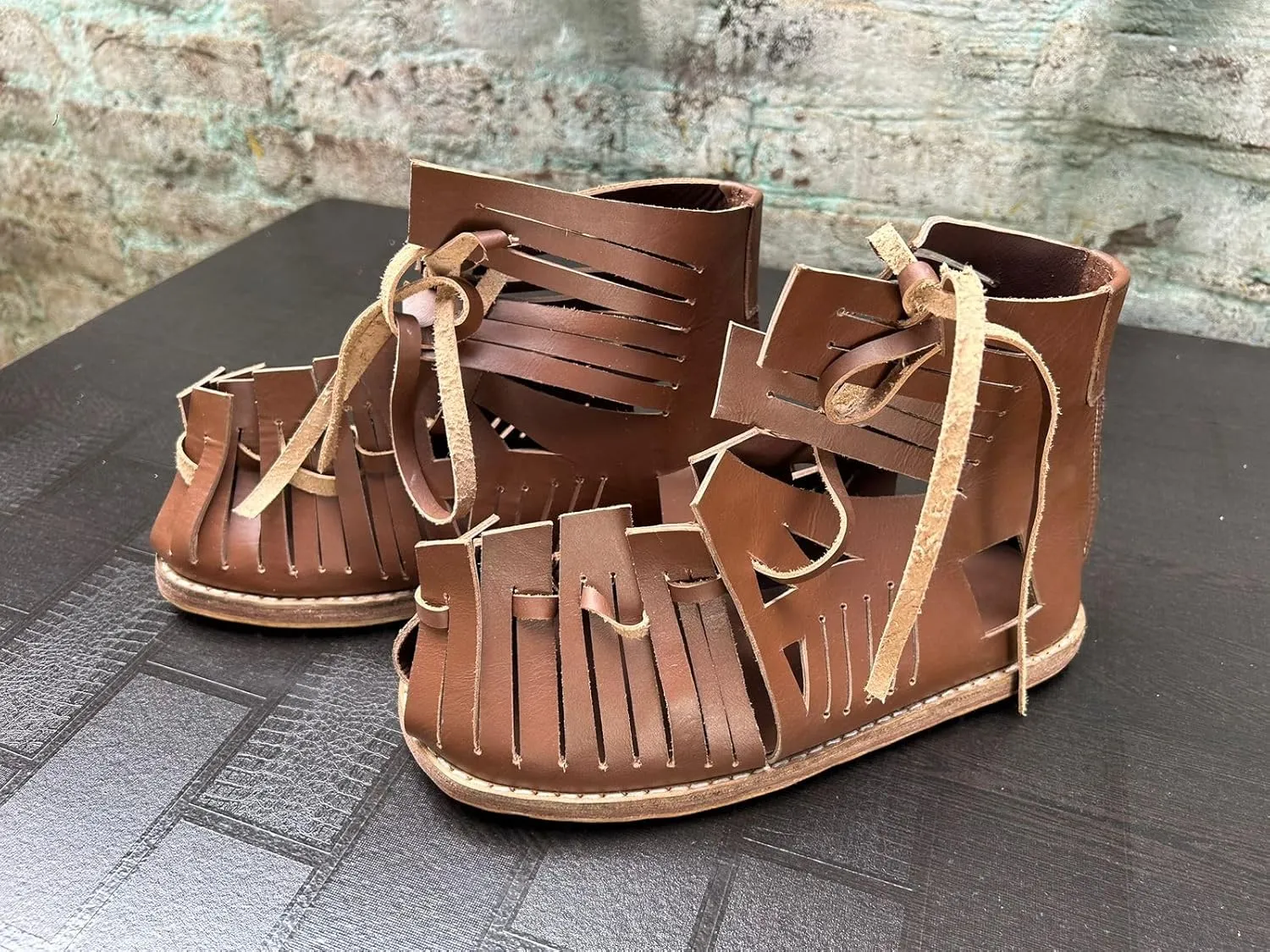 Handmade roman leather caligae Handmade leather caligae sandals Roman legion boots replica Leather lace-up sandals roman Dark brown New Historical reenactment footwear (US 12)