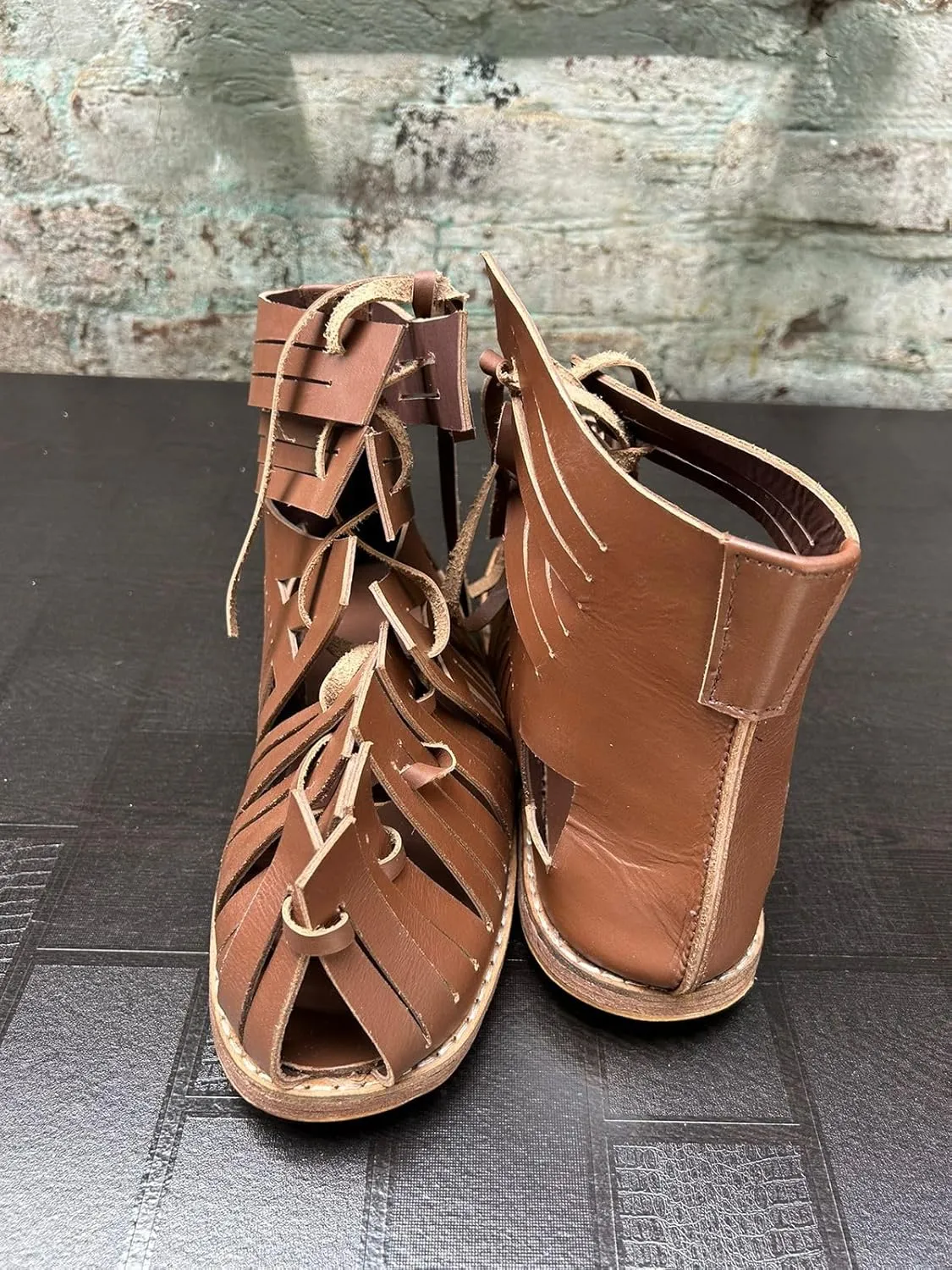 Handmade roman leather caligae Handmade leather caligae sandals Roman legion boots replica Leather lace-up sandals roman Dark brown New Historical reenactment footwear (US 12)