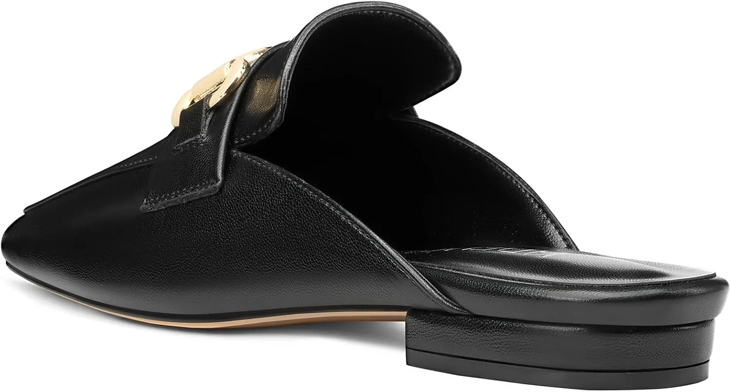 HDEUOLM Womens Low Heel Square Toe Pumps Flats Loafers Mules Shoes Backless Slip-on Buckle Casual Cute Shoes