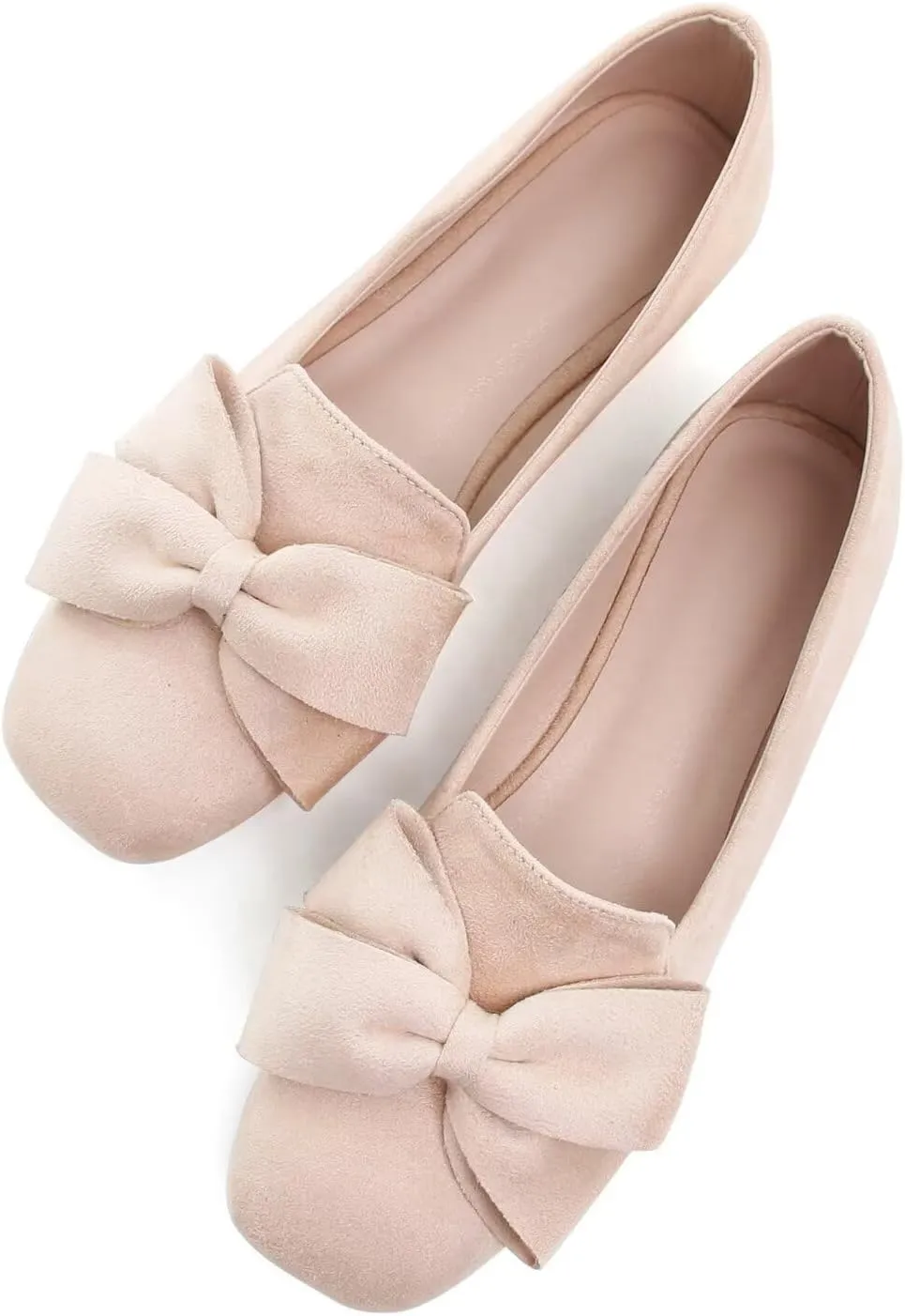 Hee grand Bowknot Ballet Flats for Women Square Toe Dressy Shoes Suede Comfort Slip-On Loafers Casual Women's Flats