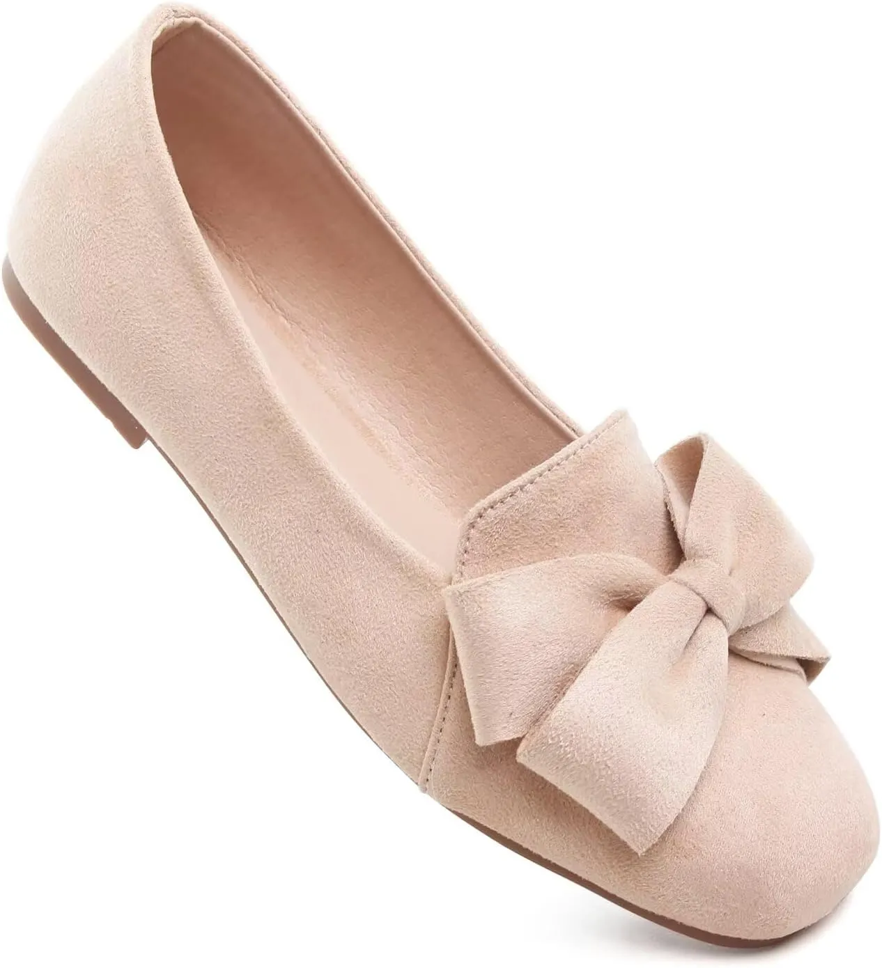 Hee grand Bowknot Ballet Flats for Women Square Toe Dressy Shoes Suede Comfort Slip-On Loafers Casual Women's Flats