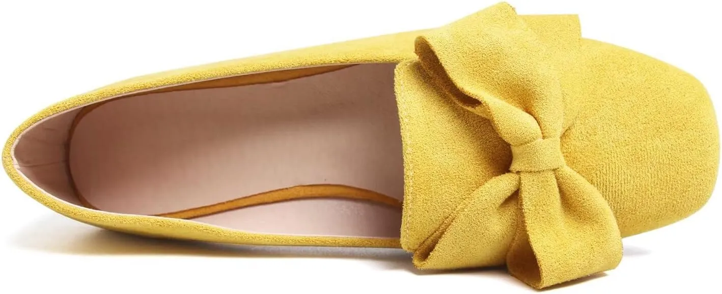 Hee grand Bowknot Ballet Flats for Women Square Toe Dressy Shoes Suede Comfort Slip-On Loafers Casual Women's Flats