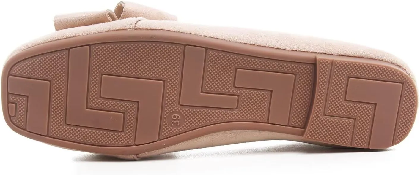 Hee grand Bowknot Ballet Flats for Women Square Toe Dressy Shoes Suede Comfort Slip-On Loafers Casual Women's Flats