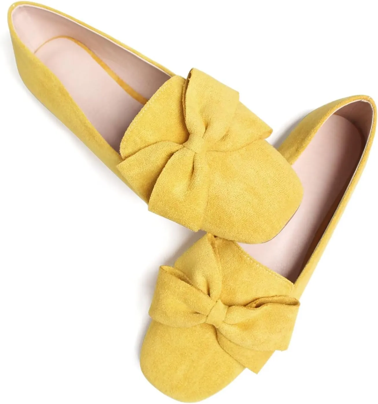 Hee grand Bowknot Ballet Flats for Women Square Toe Dressy Shoes Suede Comfort Slip-On Loafers Casual Women's Flats