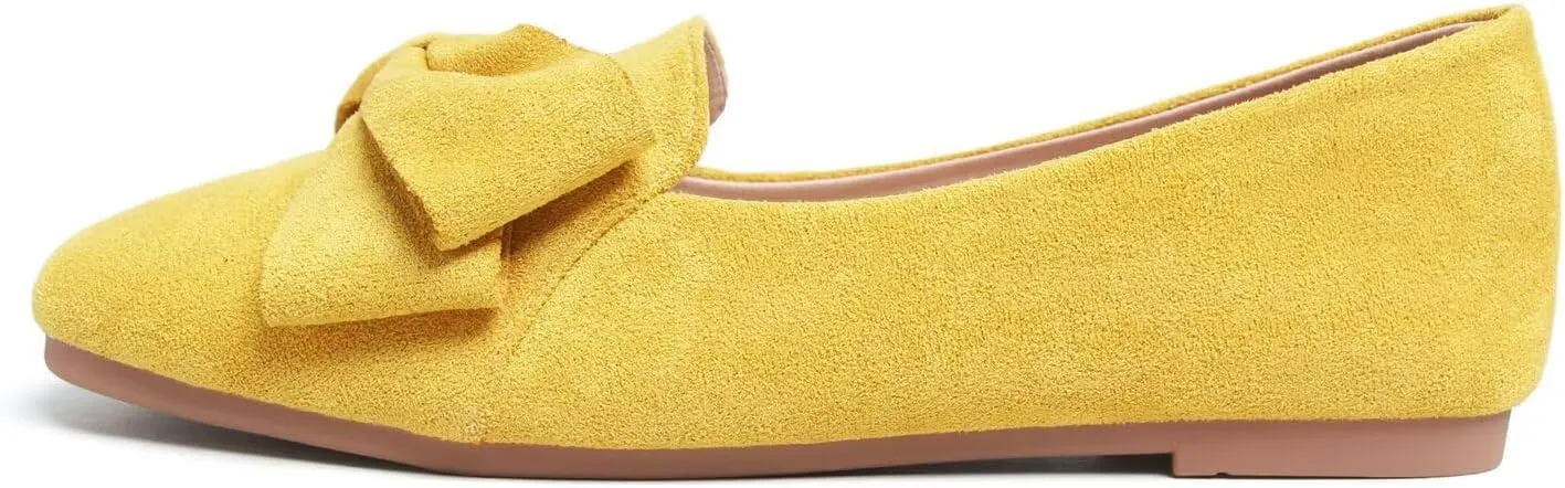 Hee grand Bowknot Ballet Flats for Women Square Toe Dressy Shoes Suede Comfort Slip-On Loafers Casual Women's Flats