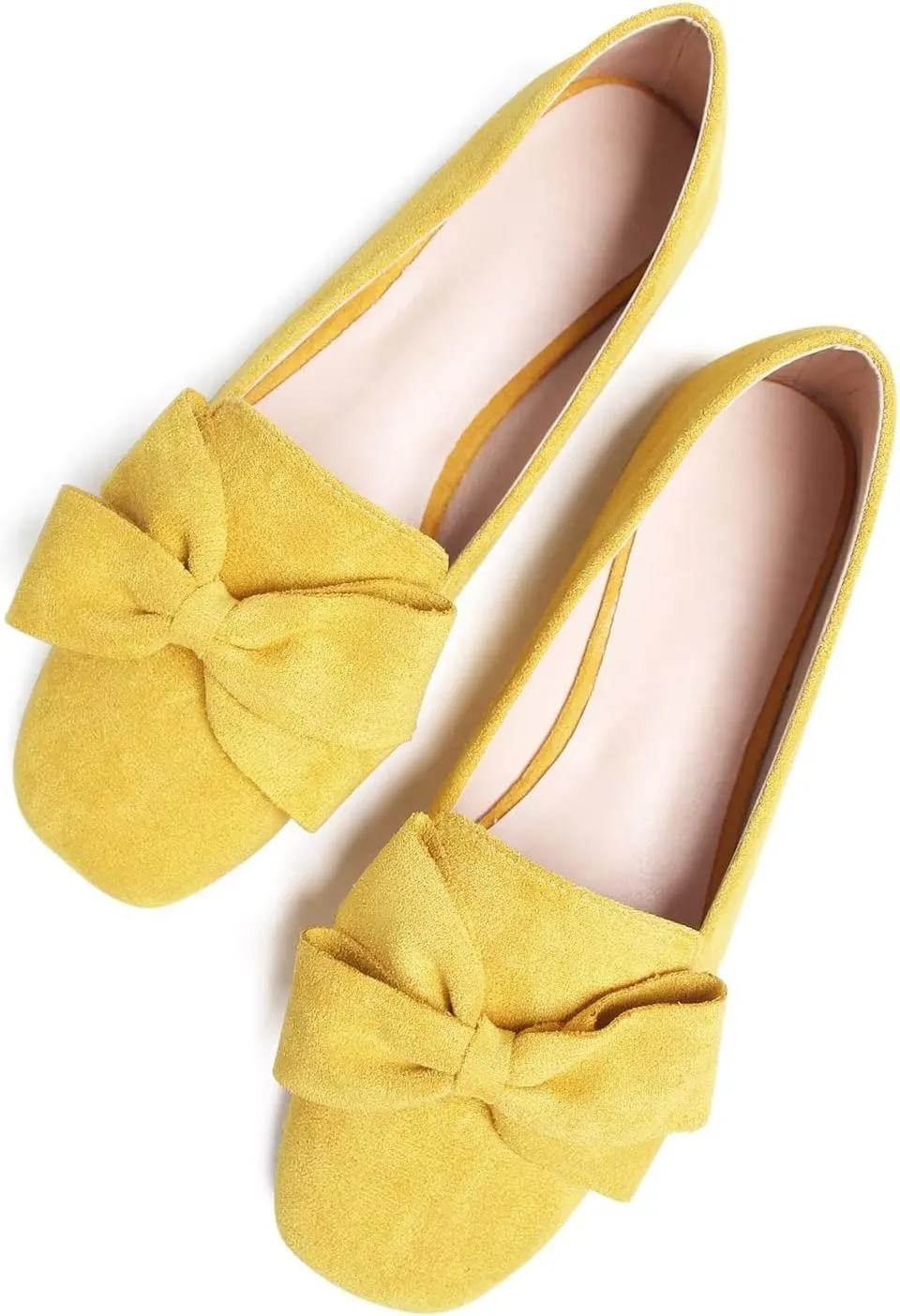Hee grand Bowknot Ballet Flats for Women Square Toe Dressy Shoes Suede Comfort Slip-On Loafers Casual Women's Flats