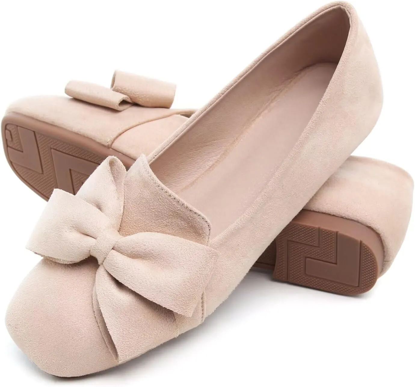 Hee grand Bowknot Ballet Flats for Women Square Toe Dressy Shoes Suede Comfort Slip-On Loafers Casual Women's Flats
