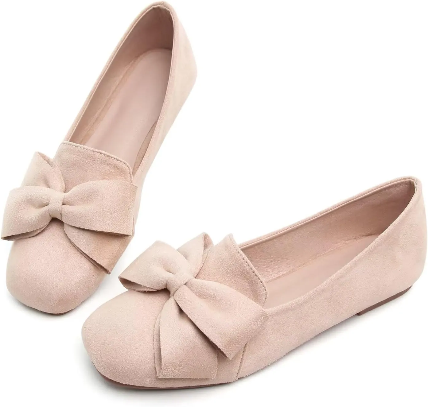 Hee grand Bowknot Ballet Flats for Women Square Toe Dressy Shoes Suede Comfort Slip-On Loafers Casual Women's Flats