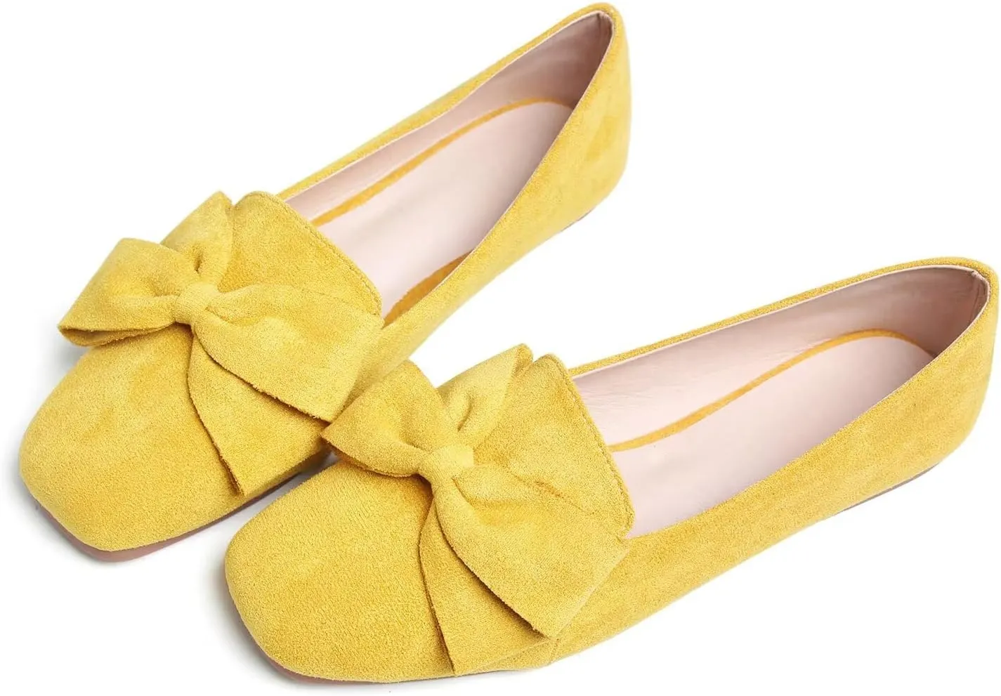 Hee grand Bowknot Ballet Flats for Women Square Toe Dressy Shoes Suede Comfort Slip-On Loafers Casual Women's Flats
