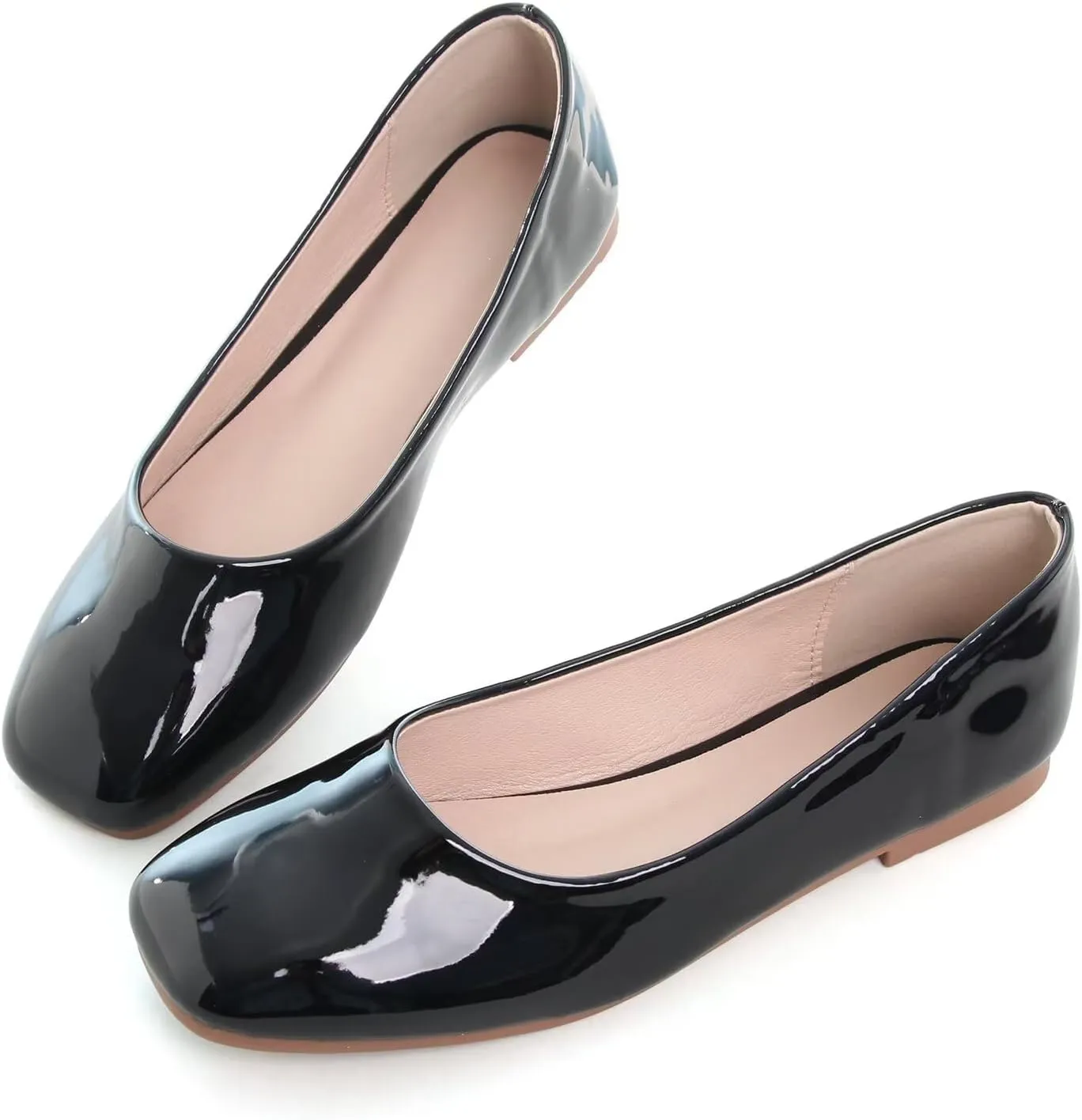 Hee grand Classic Solid Square Toe Ballet Flats for Women Comfort Casual Flats Lightweight Slip on Loafers Suede Dress Shoes