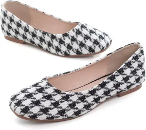Hee grand Square Toe Ballet Flats for Women Rhinestones Chains Black Suede Dress Shoes Comfort Slip-On Loafers