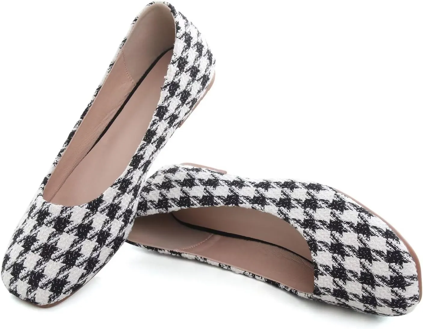 Hee grand Square Toe Ballet Flats for Women Rhinestones Chains Black Suede Dress Shoes Comfort Slip-On Loafers