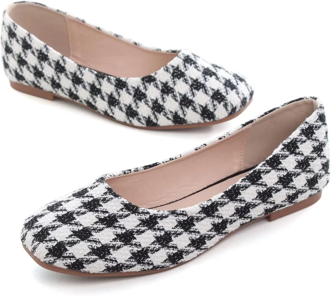 Hee grand Square Toe Ballet Flats for Women Rhinestones Chains Black Suede Dress Shoes Comfort Slip-On Loafers
