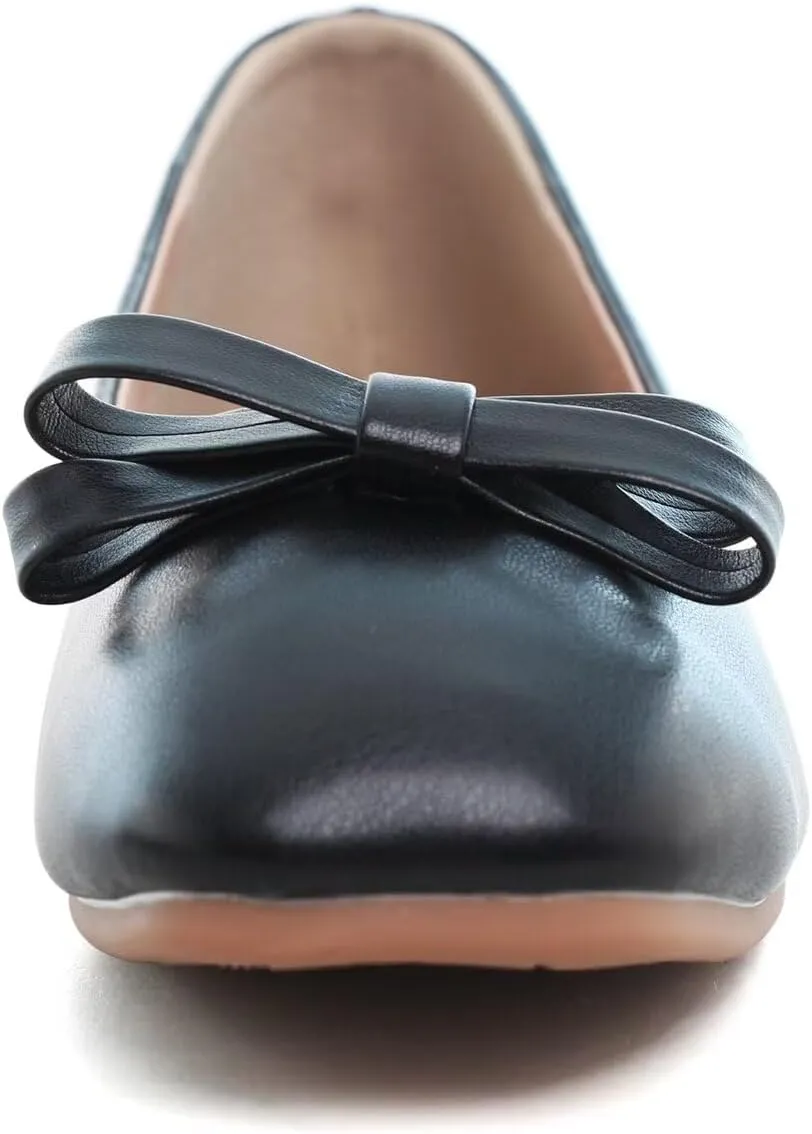 Hee grand Womens Bowknot Square Toe Ballet Flats Casual Slip-On Loafers Comfort Light Weight Walking Flats PU Leather Dress Shoes