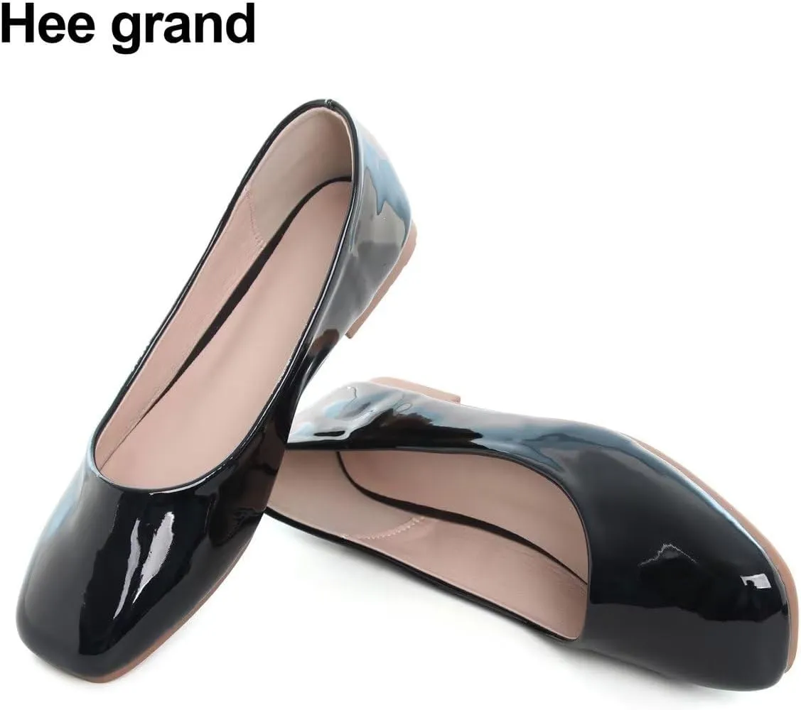 Hee grand Women's Flats Square Toe Ballet Shoes Casual Flats Satin Dress Shoes Comfort Slip-On Loafers