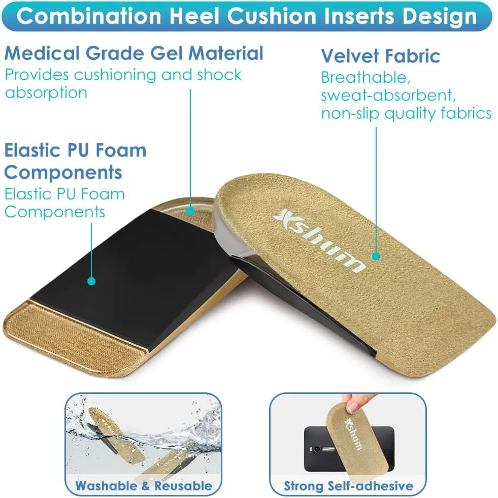 Heel Cushions for Achilles Tendonitis Relief, Heel Cups for Heel Pain and Plantar Fasciitis, Heel Lift Inserts Provide Support and Cushioning for Men Women (Apricot, Large: W 9.5-13.5 | M 8-13)