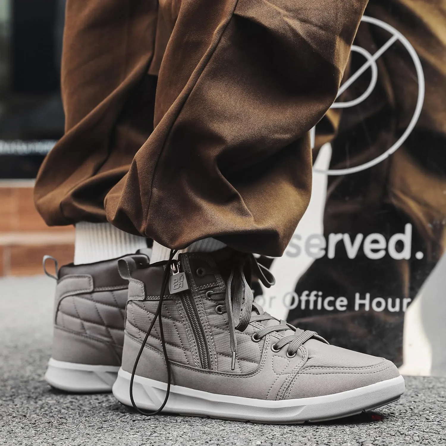 High-Top Men’s Casual Shoes - Genuine Microfiber Suede Boots with Side Zipper, Lightweight Flexible Sole, Well-Cushioned Breathable and Removable Insoles