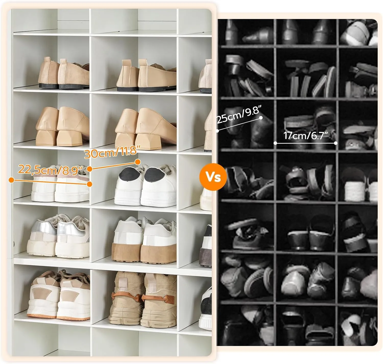 HOOBRO Tall Shoe Cabinet, 9 Tier Shoe Storage Cabinet, Freestanding Wooden Shoe Cabinet Organizer with 24 Cubbies and 3 Hooks, for Entryway, Closet, Living Room, White WT24SC01