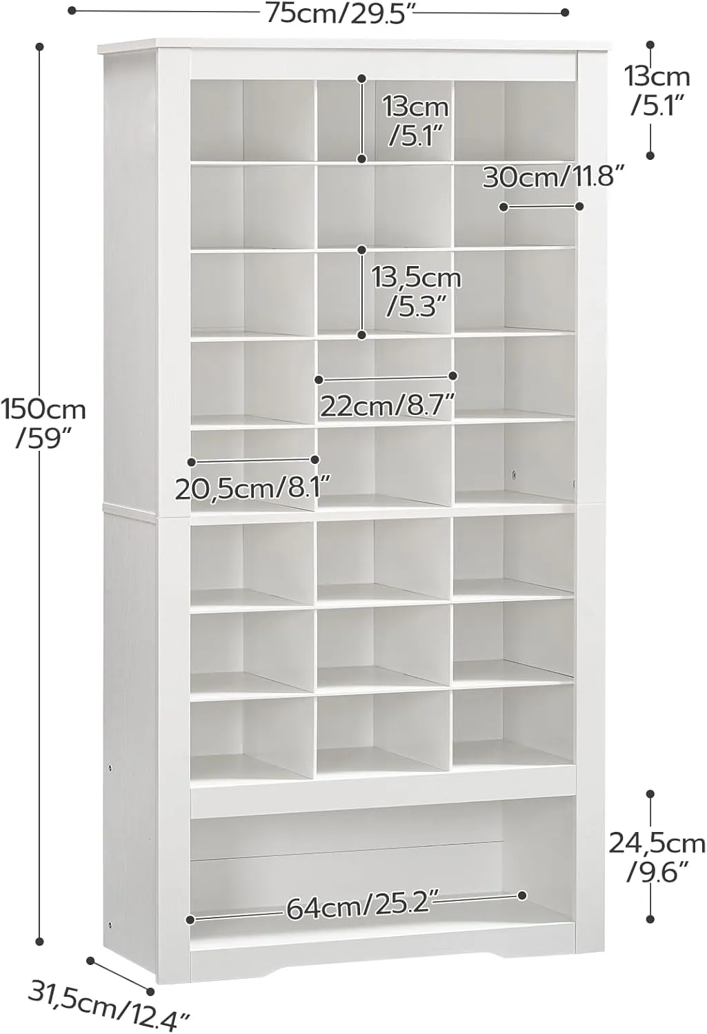 HOOBRO Tall Shoe Cabinet, 9 Tier Shoe Storage Cabinet, Freestanding Wooden Shoe Cabinet Organizer with 24 Cubbies and 3 Hooks, for Entryway, Closet, Living Room, White WT24SC01