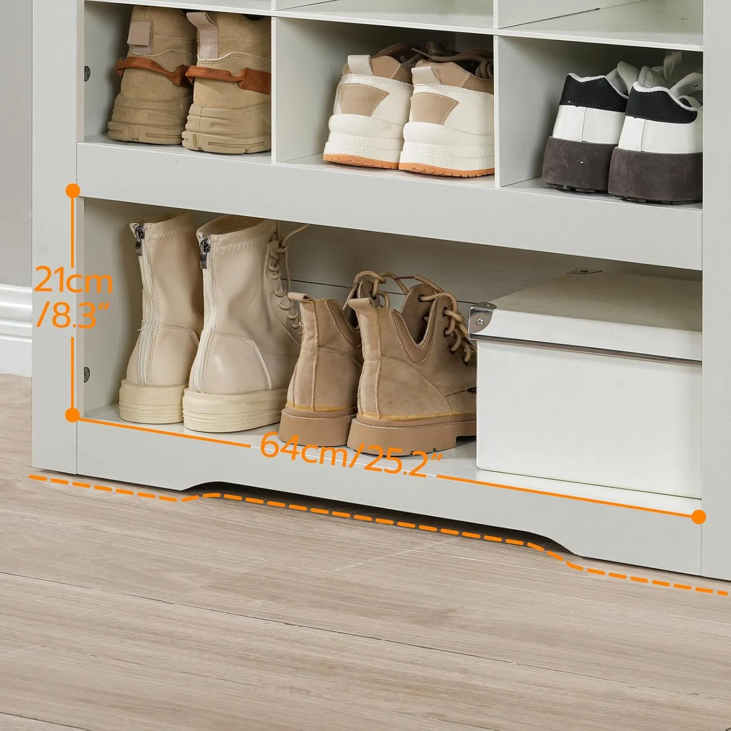 HOOBRO Tall Shoe Cabinet, 9 Tier Shoe Storage Cabinet, Freestanding Wooden Shoe Cabinet Organizer with 24 Cubbies and 3 Hooks, for Entryway, Closet, Living Room, White WT24SC01