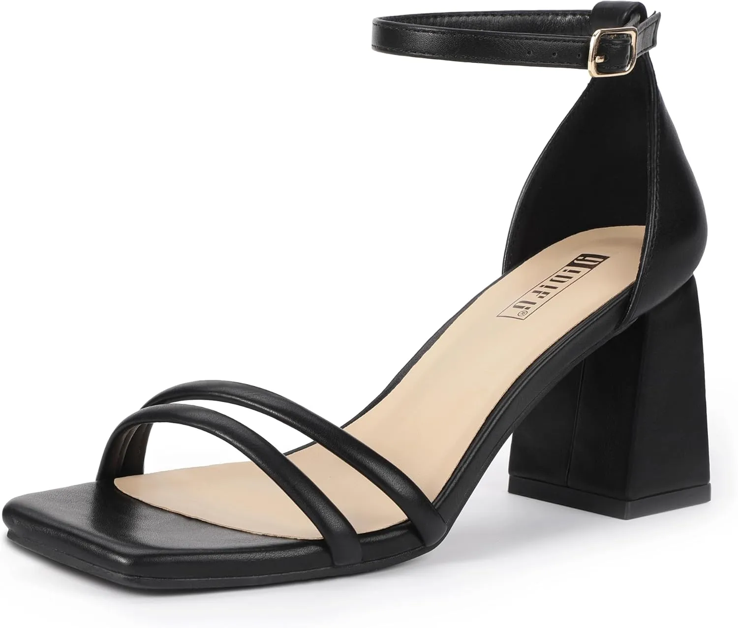 IDIFU IN3 Strappy Chunky Block Low Square Open Toe Heels Dress Shoes for Women Dressy Wedding Prom Bridal Bridesmaid Shoes Ankle Strap Heeled Sandals Comfortable Cute Trendy Short Thick Heels
