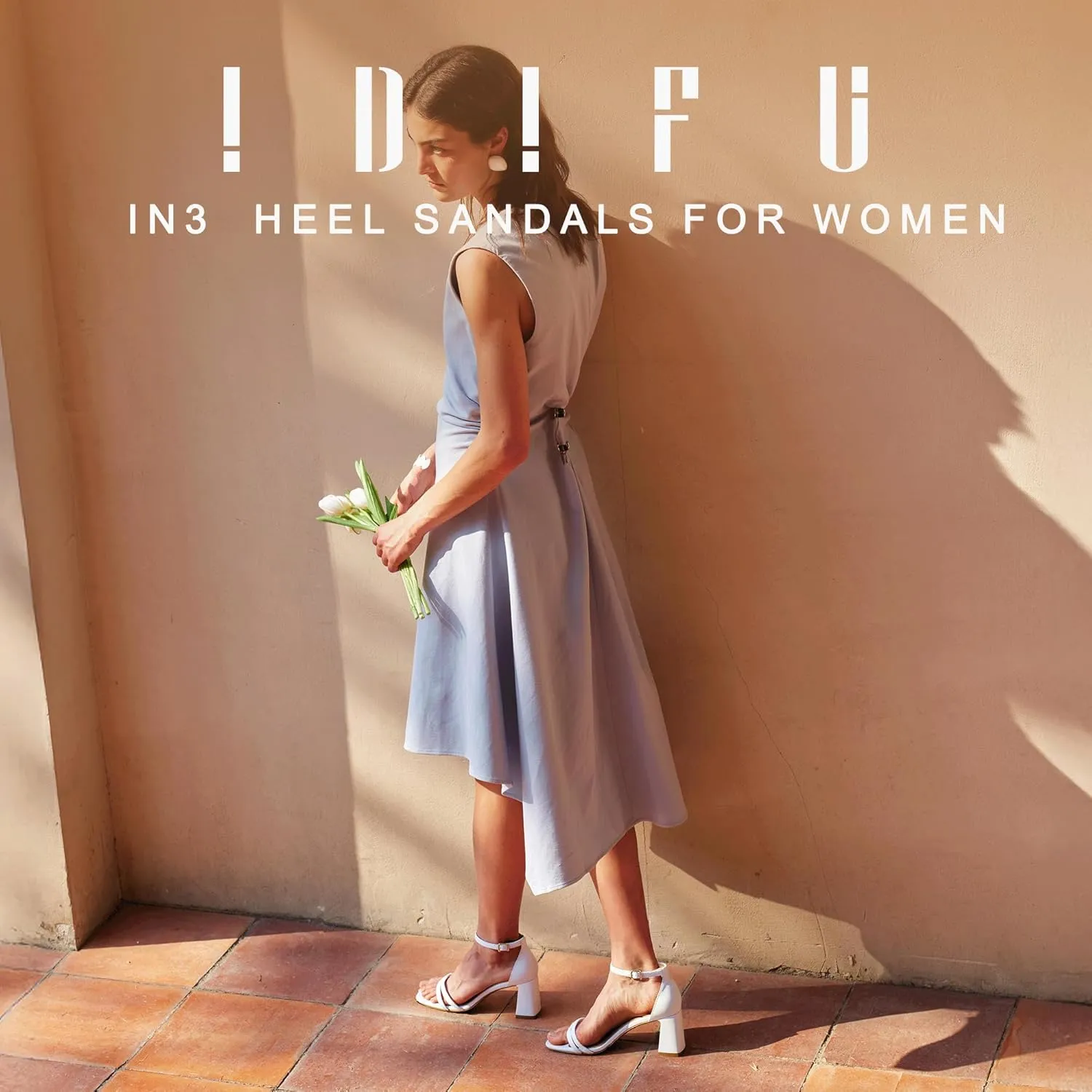 IDIFU IN3 Strappy Chunky Block Low Square Open Toe Heels Dress Shoes for Women Dressy Wedding Prom Bridal Bridesmaid Shoes Ankle Strap Heeled Sandals Comfortable Cute Trendy Short Thick Heels