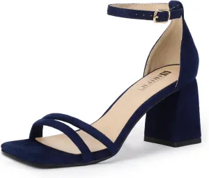 IDIFU IN3 Strappy Chunky Block Low Square Open Toe Heels Dress Shoes for Women Dressy Wedding Prom Bridal Bridesmaid Shoes Ankle Strap Heeled Sandals Comfortable Cute Trendy Short Thick Heels