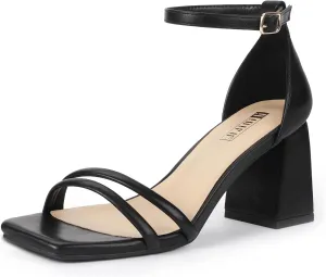 IDIFU IN3 Strappy Chunky Block Low Square Open Toe Heels Dress Shoes for Women Dressy Wedding Prom Bridal Bridesmaid Shoes Ankle Strap Heeled Sandals Comfortable Cute Trendy Short Thick Heels