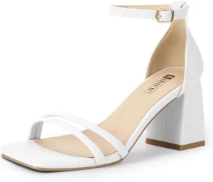 IDIFU IN3 Strappy Chunky Block Low Square Open Toe Heels Dress Shoes for Women Dressy Wedding Prom Bridal Bridesmaid Shoes Ankle Strap Heeled Sandals Comfortable Cute Trendy Short Thick Heels