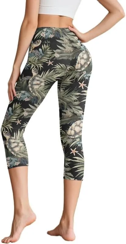 Irisjudy Capri Leggings with Pockets for Women Crow Rose High Waist Tummy Control Yoga Pants Maple Leaves Workout Yoga Pants