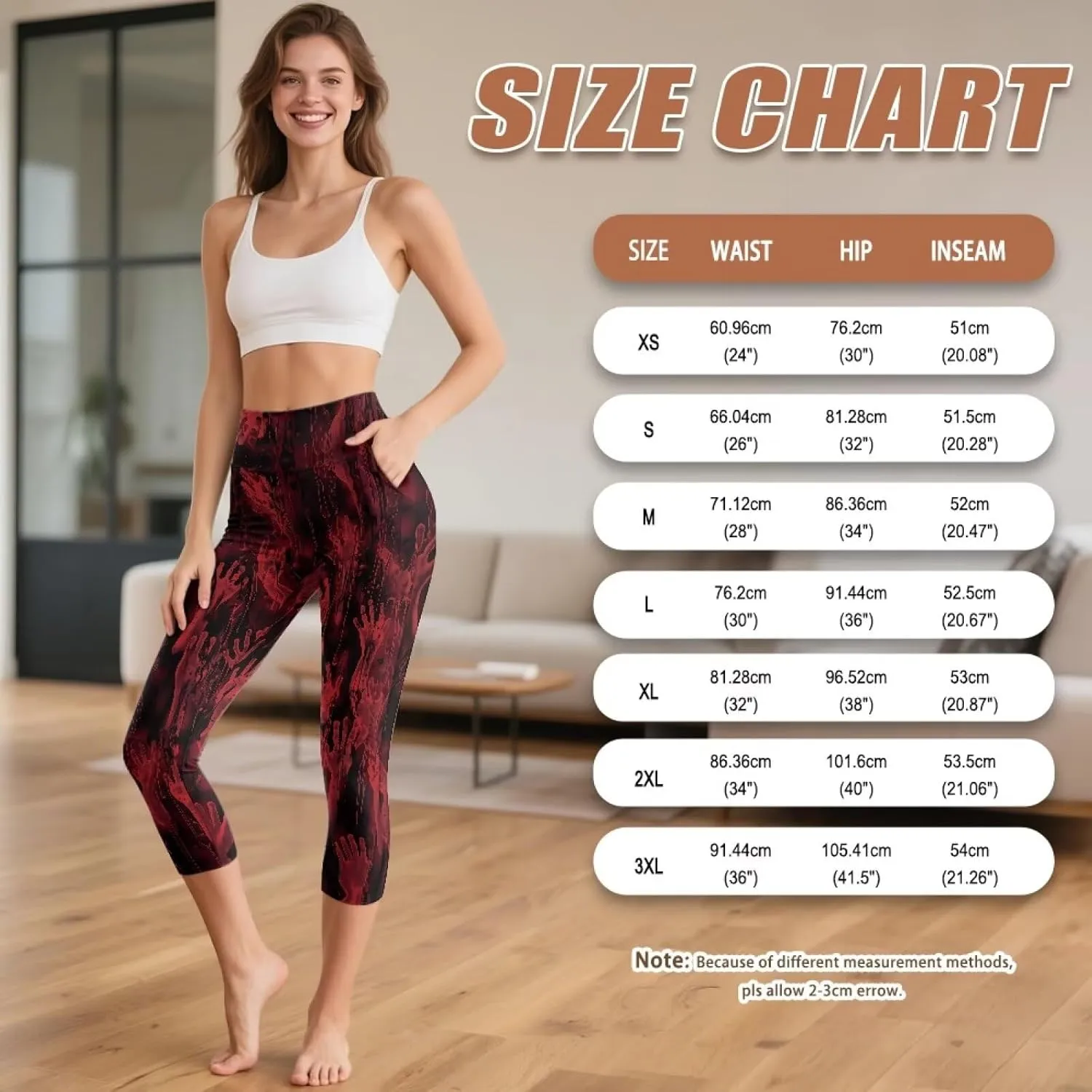 Irisjudy Women's Active Capri Leggings Terror Skull Yoga Pants with Pockets Gothic Rose Bat Stretchy Summer Workout Capris