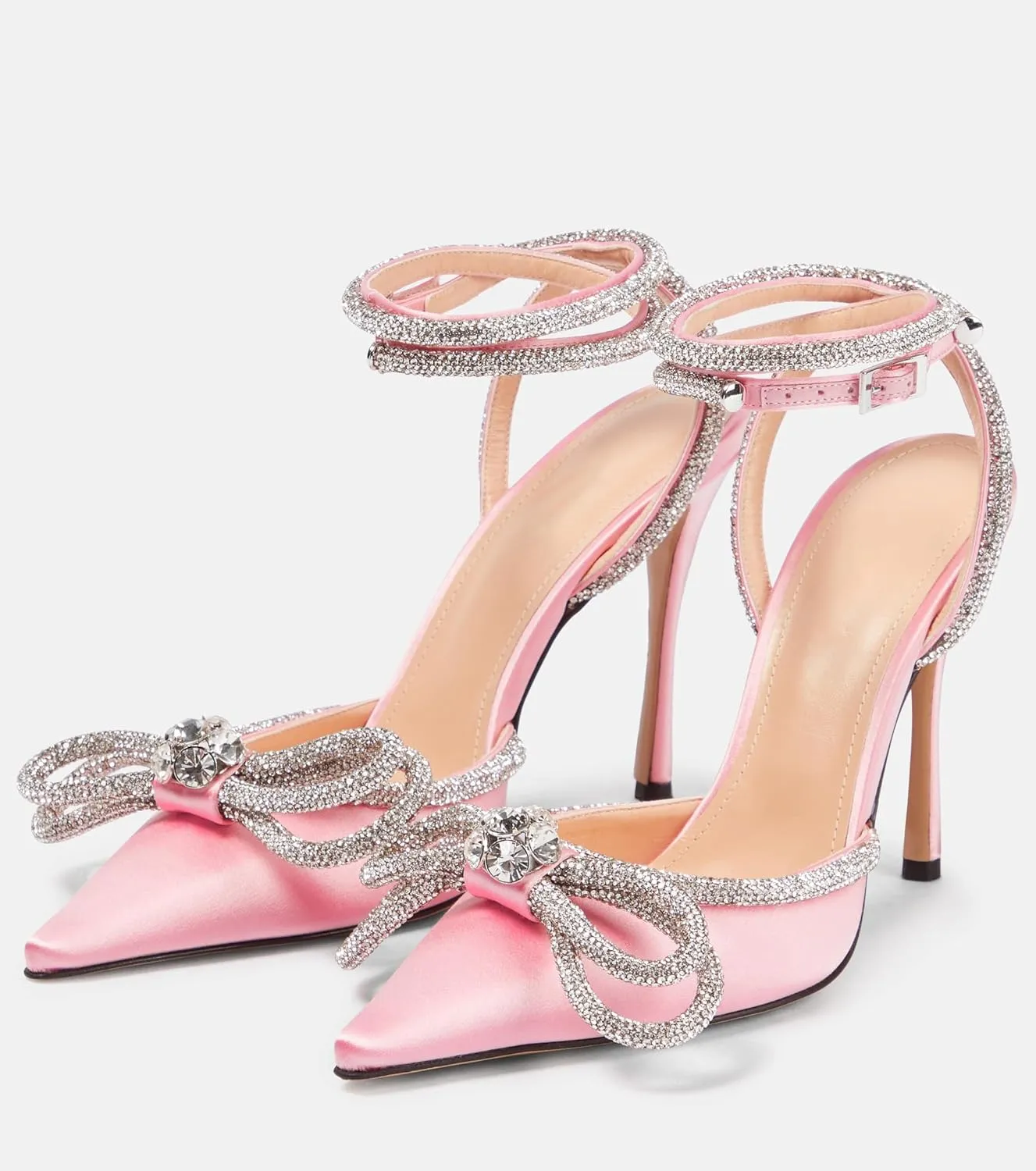 JANSEVEN Rhinestone Bow Heels Black Satin Bowknot Heeled Sandals For Women Ankle Strap Pumps Knotted Sparkling High Heels Closed Pointed Toe 3 In Wedding Bridal Shoes