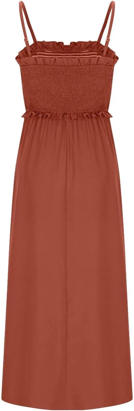 JOAU Women's Summer Cami Maxi Dress 2025 Casual Boho Sleeveless Spaghetti Strap Smocked A-Line Flowy Long Beach Sundresses