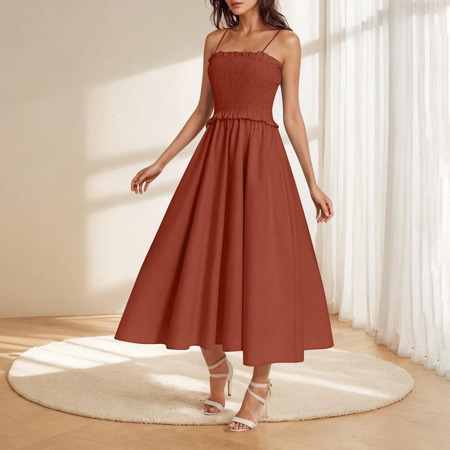 JOAU Women's Summer Cami Maxi Dress 2025 Casual Boho Sleeveless Spaghetti Strap Smocked A-Line Flowy Long Beach Sundresses