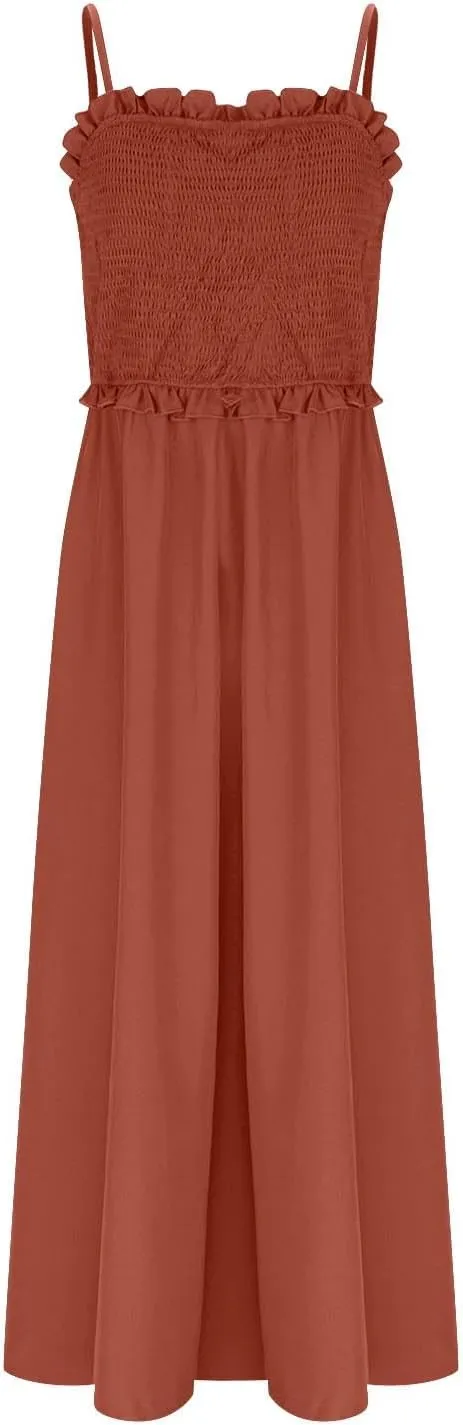 JOAU Women's Summer Cami Maxi Dress 2025 Casual Boho Sleeveless Spaghetti Strap Smocked A-Line Flowy Long Beach Sundresses