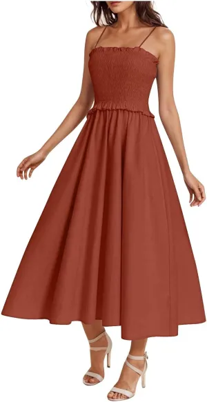 JOAU Women's Summer Cami Maxi Dress 2025 Casual Boho Sleeveless Spaghetti Strap Smocked A-Line Flowy Long Beach Sundresses