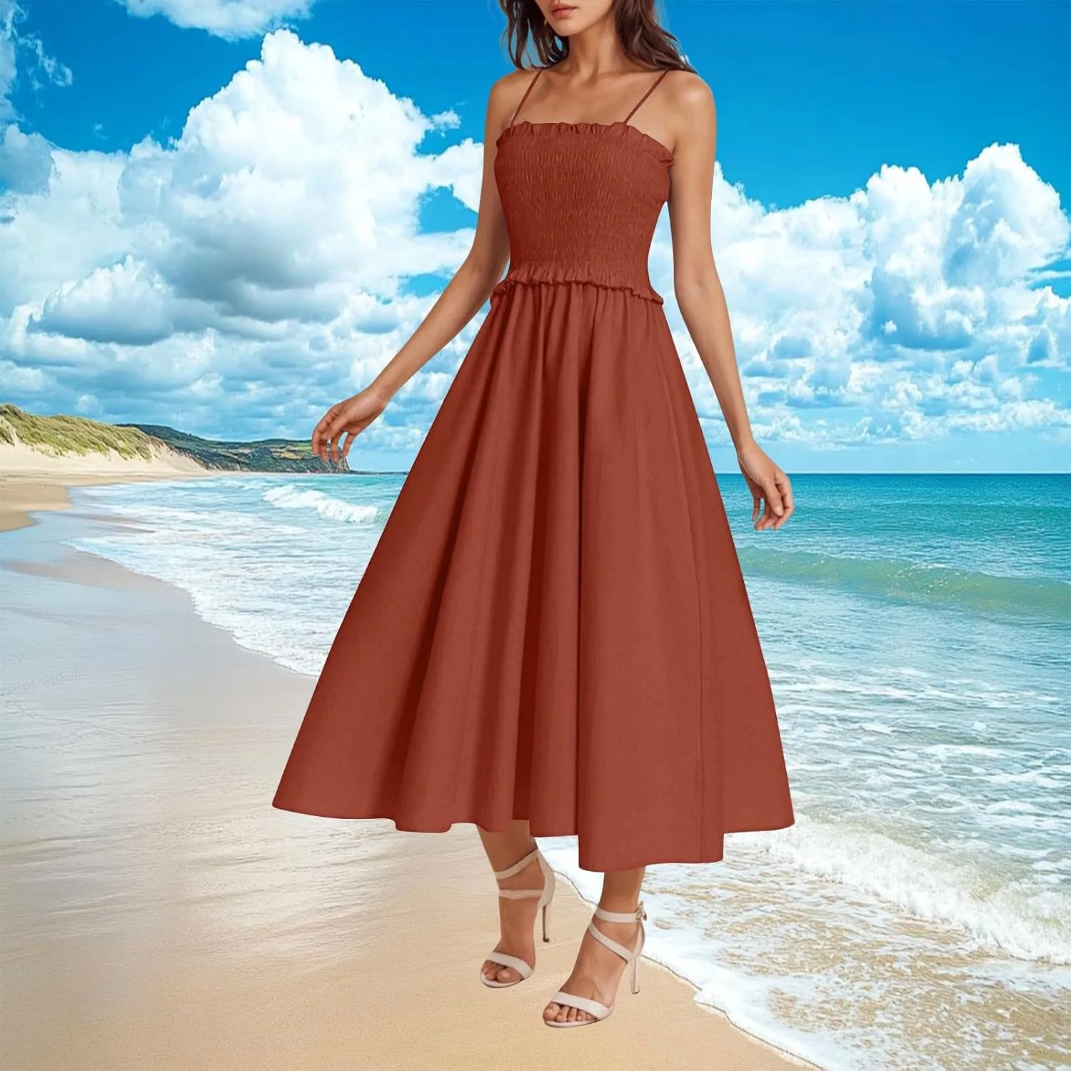 JOAU Women's Summer Cami Maxi Dress 2025 Casual Boho Sleeveless Spaghetti Strap Smocked A-Line Flowy Long Beach Sundresses