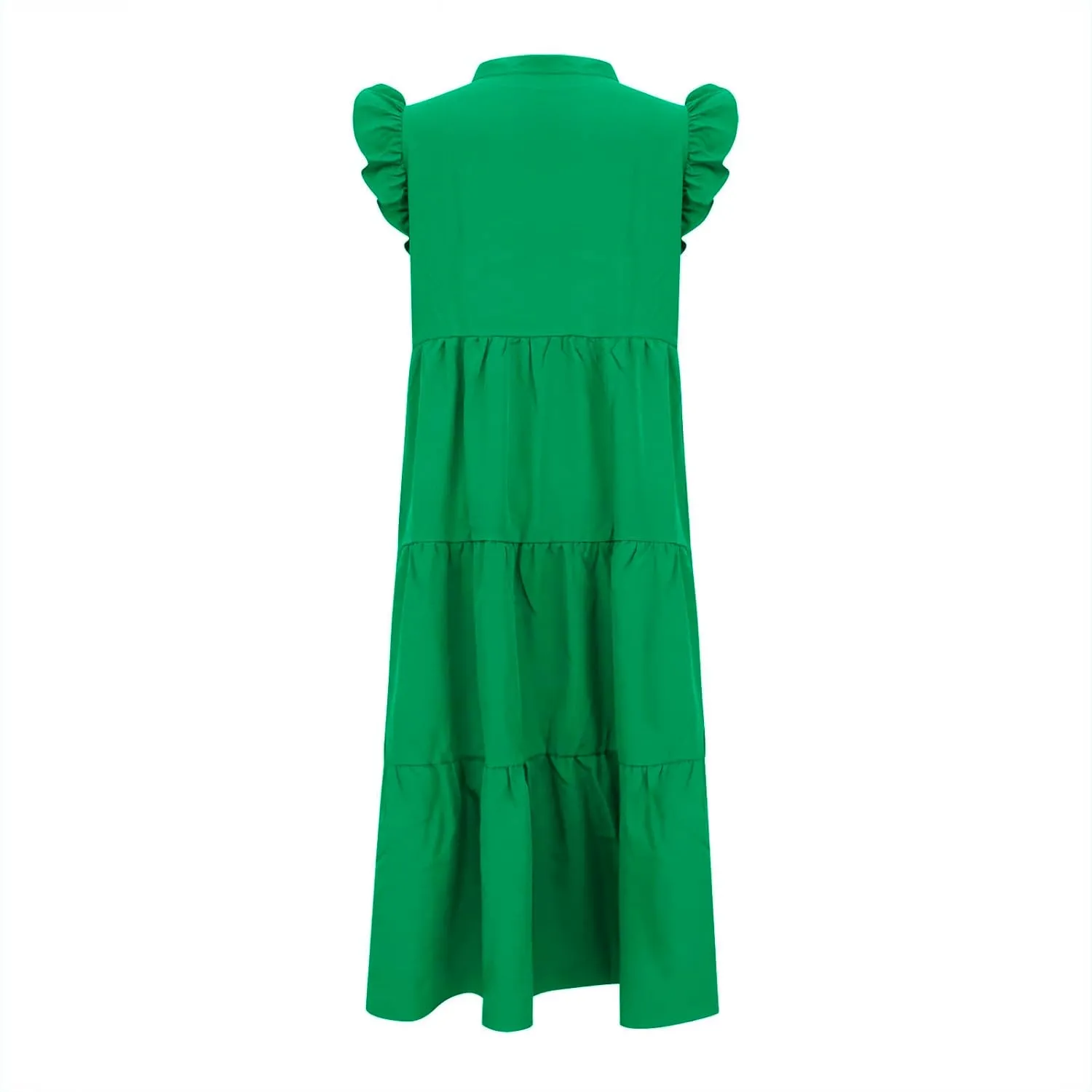 JOAU Women's Summer Flutter Sleeve V Neck Midi Dresses Fashion Flowy Tiered Ruffle Swing A-Line Boho Beach Vacation Sundress