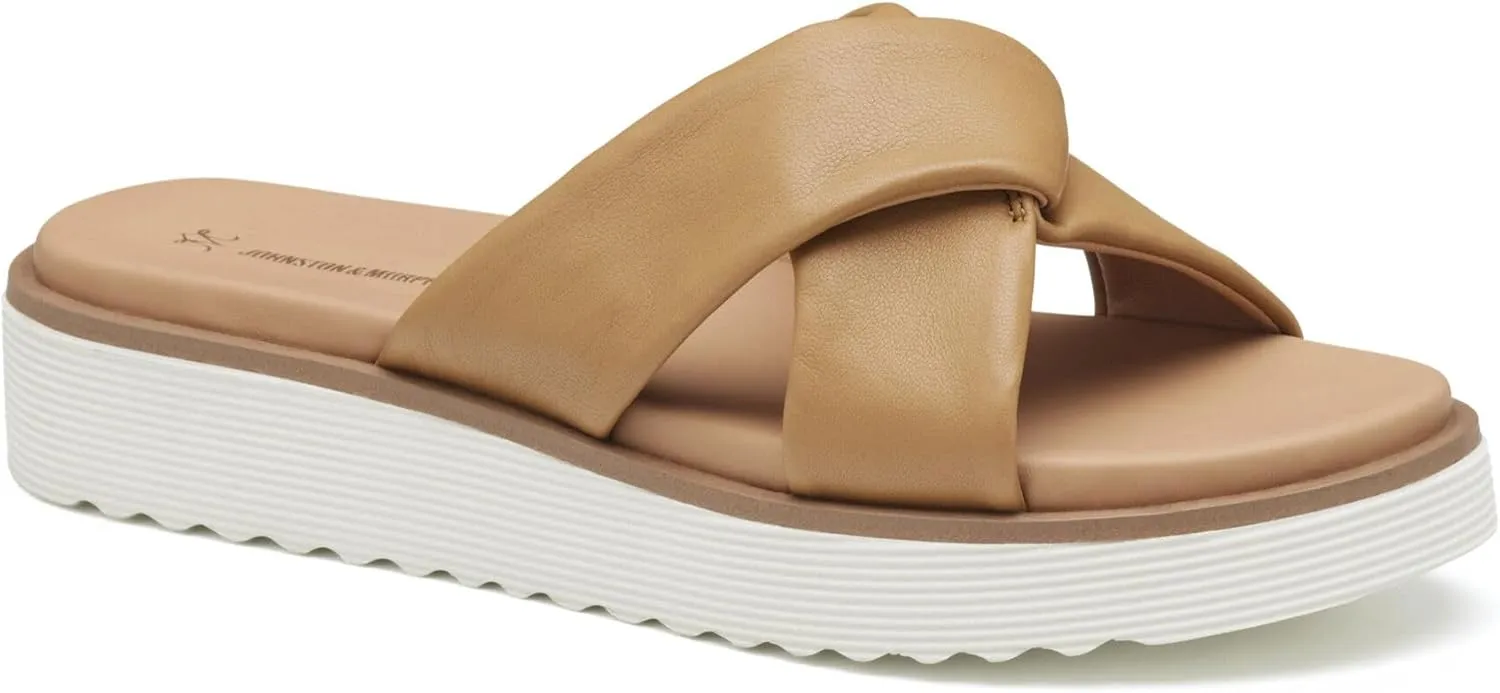 Johnston & Murphy Women’s Mitzi Knotted Slides, Leather Platform Shoes for Women, Wedge Slide Sandals