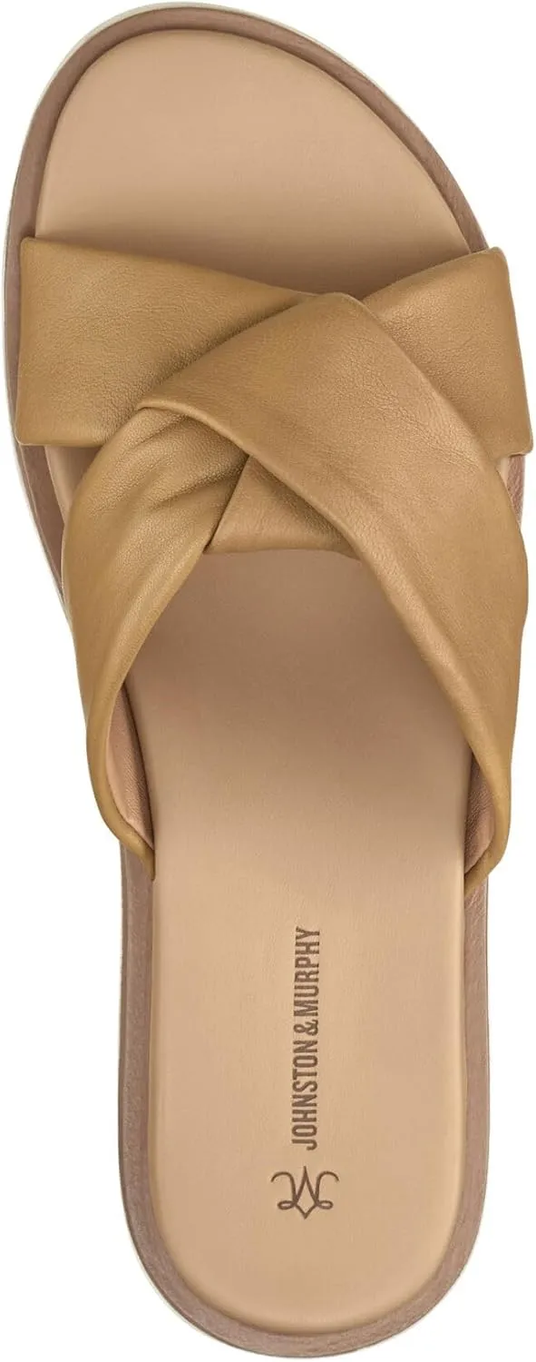 Johnston & Murphy Women’s Mitzi Knotted Slides, Leather Platform Shoes for Women, Wedge Slide Sandals