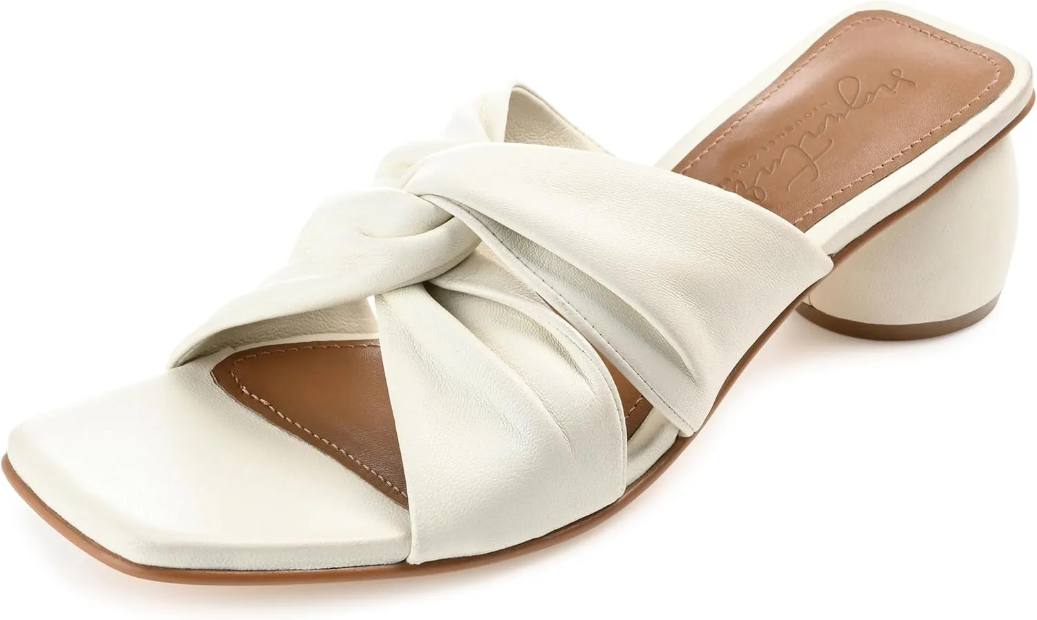 Journee Collection Signature Womens Genuine Leather Charlize Crisscross Twist Strap Sandals Slip On Round Heel Dress Shoe