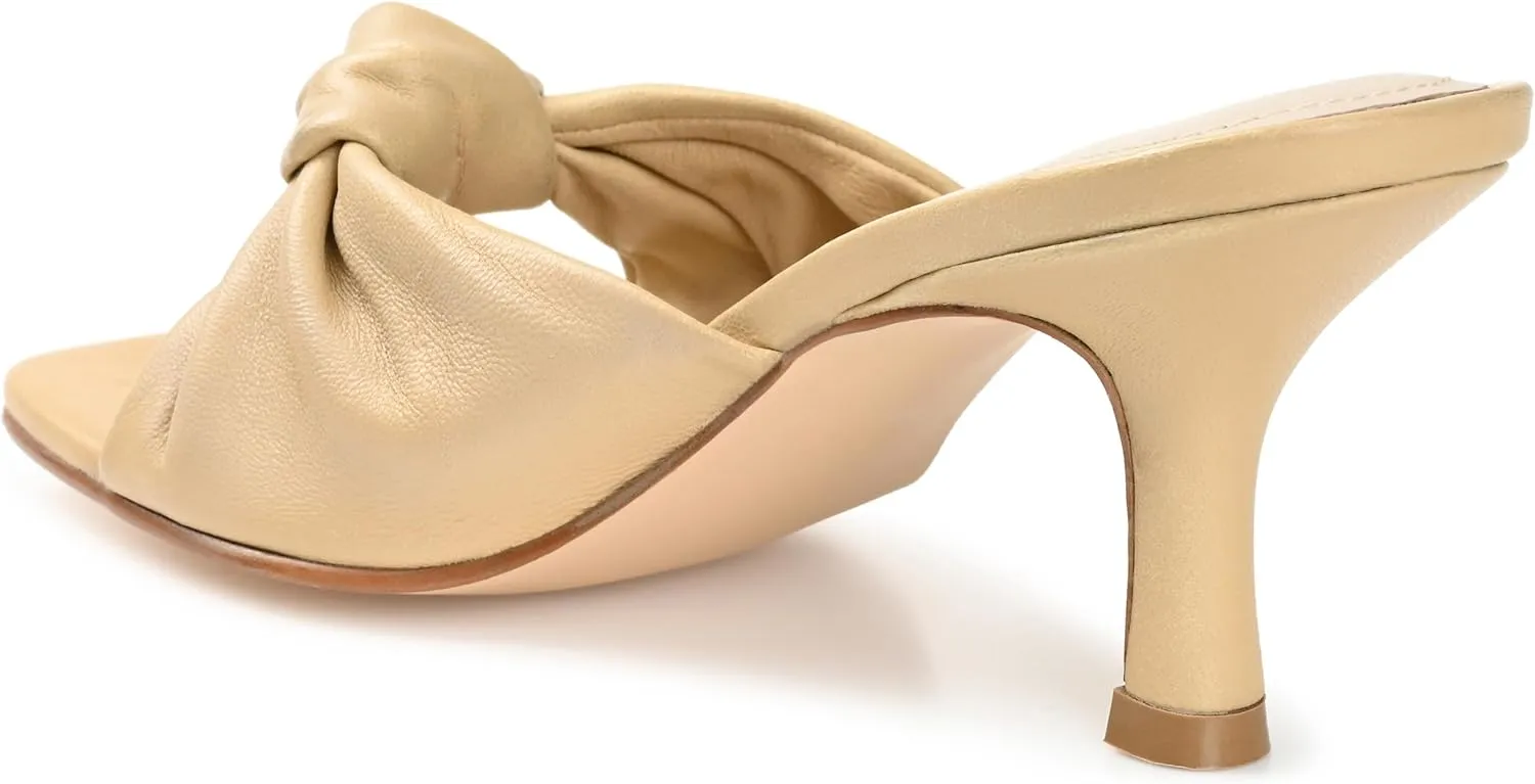 Journee Collection Signature Womens Genuine Leather Finlee Knotted Slip On Mid Heel Padded Open Sqaure Toe Stiletto Sandals