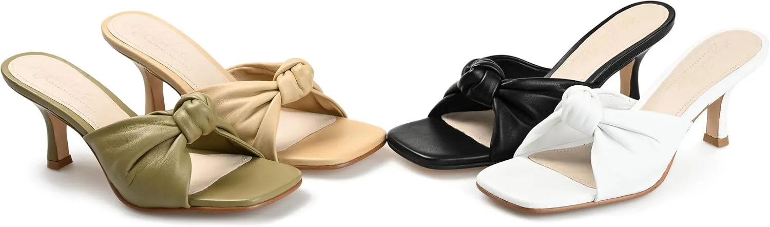 Journee Collection Signature Womens Genuine Leather Finlee Knotted Slip On Mid Heel Padded Open Sqaure Toe Stiletto Sandals
