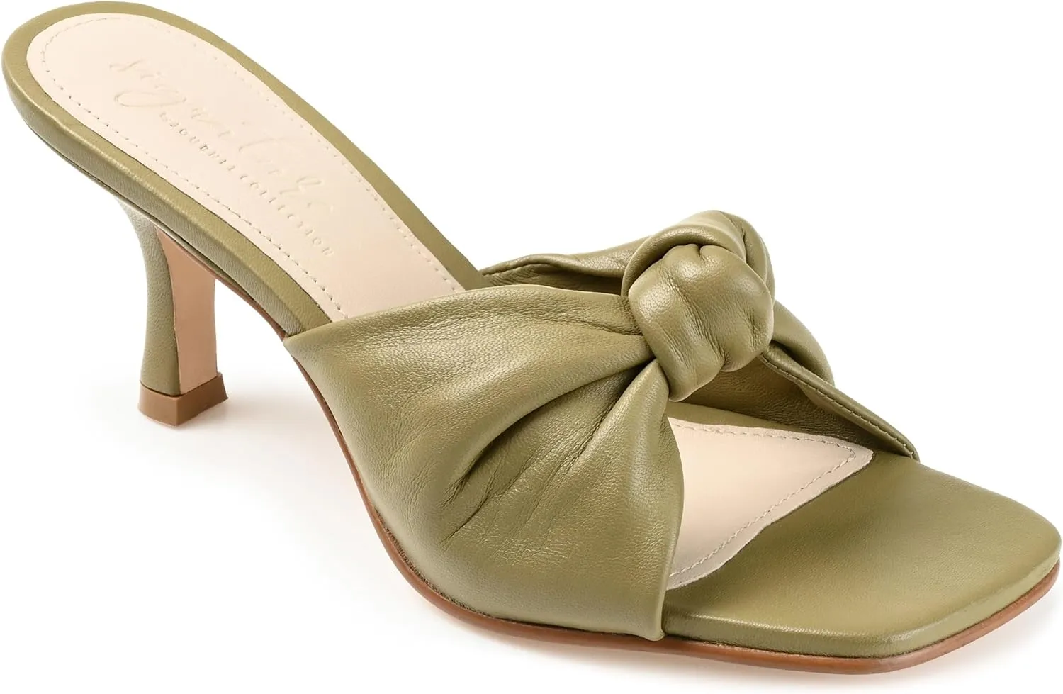 Journee Collection Signature Womens Genuine Leather Finlee Knotted Slip On Mid Heel Padded Open Sqaure Toe Stiletto Sandals