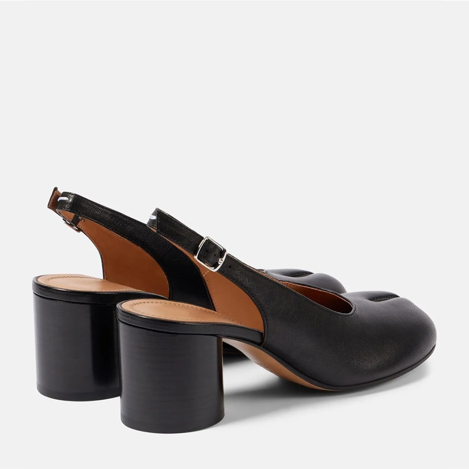 KOKOMOMO Black Split Toe Slingback Heels for Women Japanese Tabi Shoes Cylindrical Block Heels Pumps Chunky Heel Office Wedding Party Dress Shoes