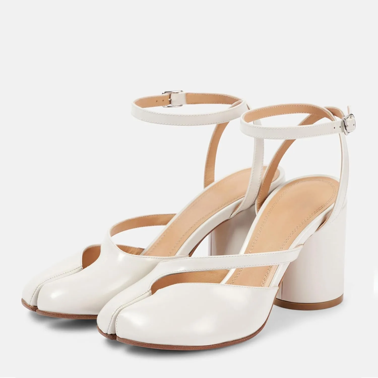 KOKOMOMO Split Toe Chunky Heels for Women Japanese Tabi Shoes Cylindrical Block High Heels Pumps Ankle Strap Buckled Wedding Party Dress Shoes